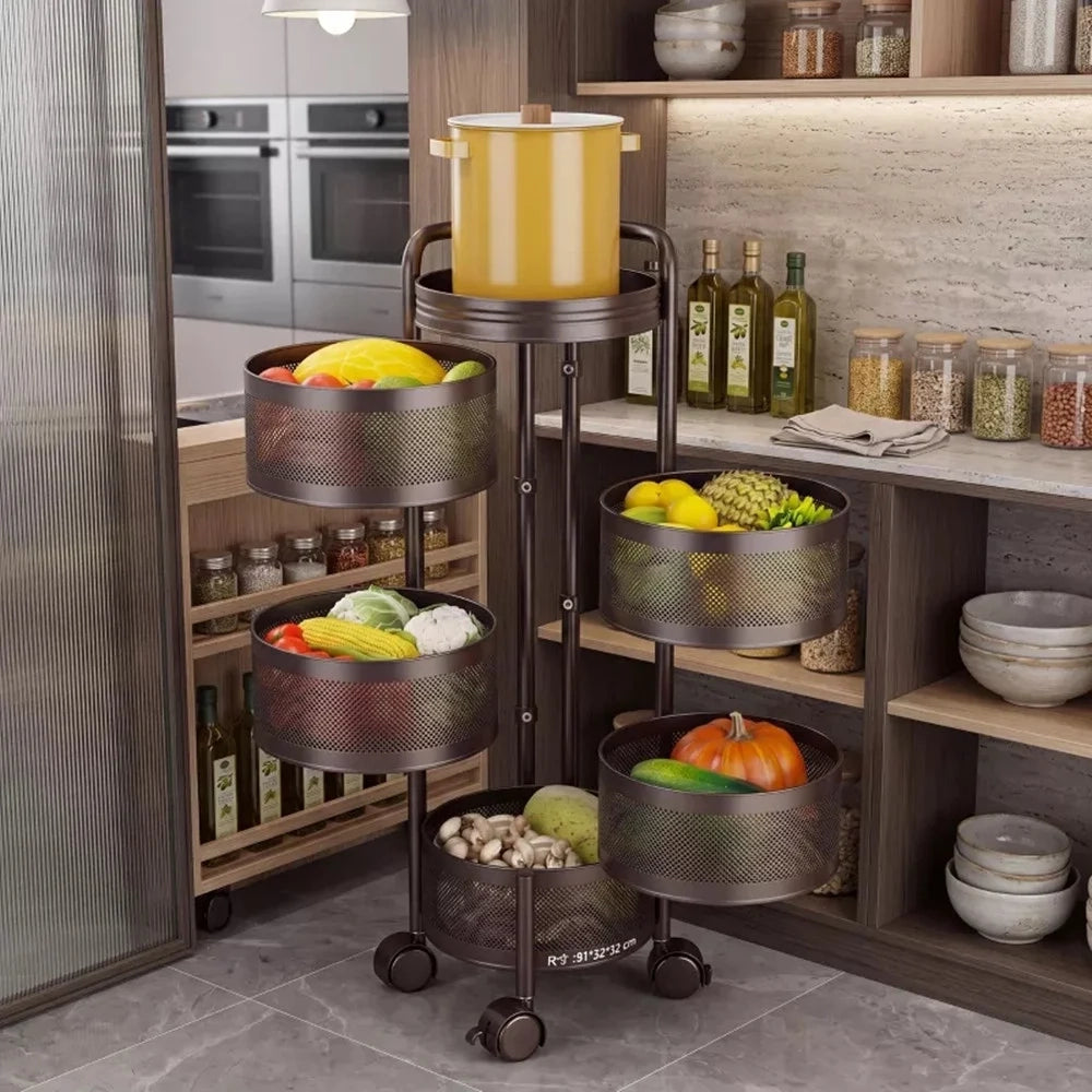Trade Shop - Carrello Da Cucina Cestino Rimovibile Per Frutta Verdura A 5 Ripiani Girevole Con Ruote -