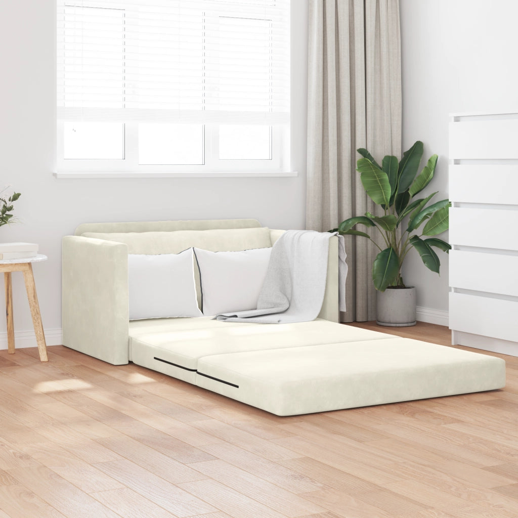 Divano Letto da Terra 2-in-1 Panna 124x204x61 cm Velluto