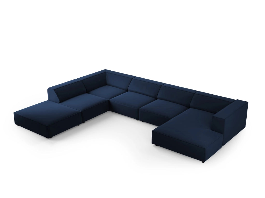 Cosmopolitan Design - Divano panoramico sinistro "Arendal" 7 posti in velluto blu reale 
