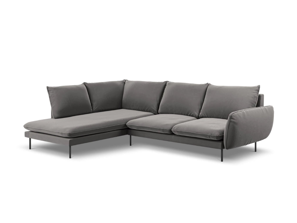 Cosmopolitan Design - Divano angolare sinistro "Vienna" 6 posti in velluto grigio chiaro 