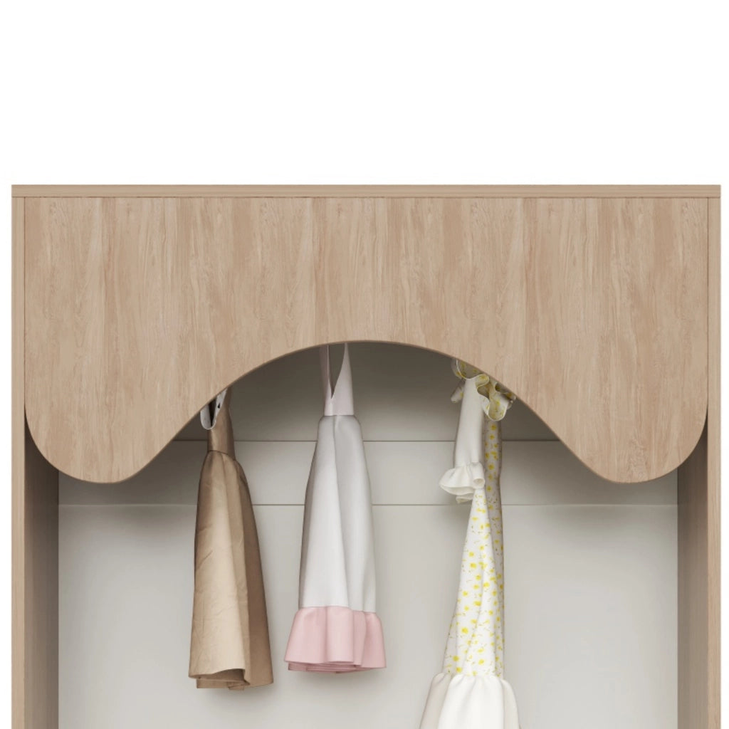 Armadio aperto per bambini con barra appendiabiti e cassetti, bianco naturale, 80 x 46 x 141,5 cm