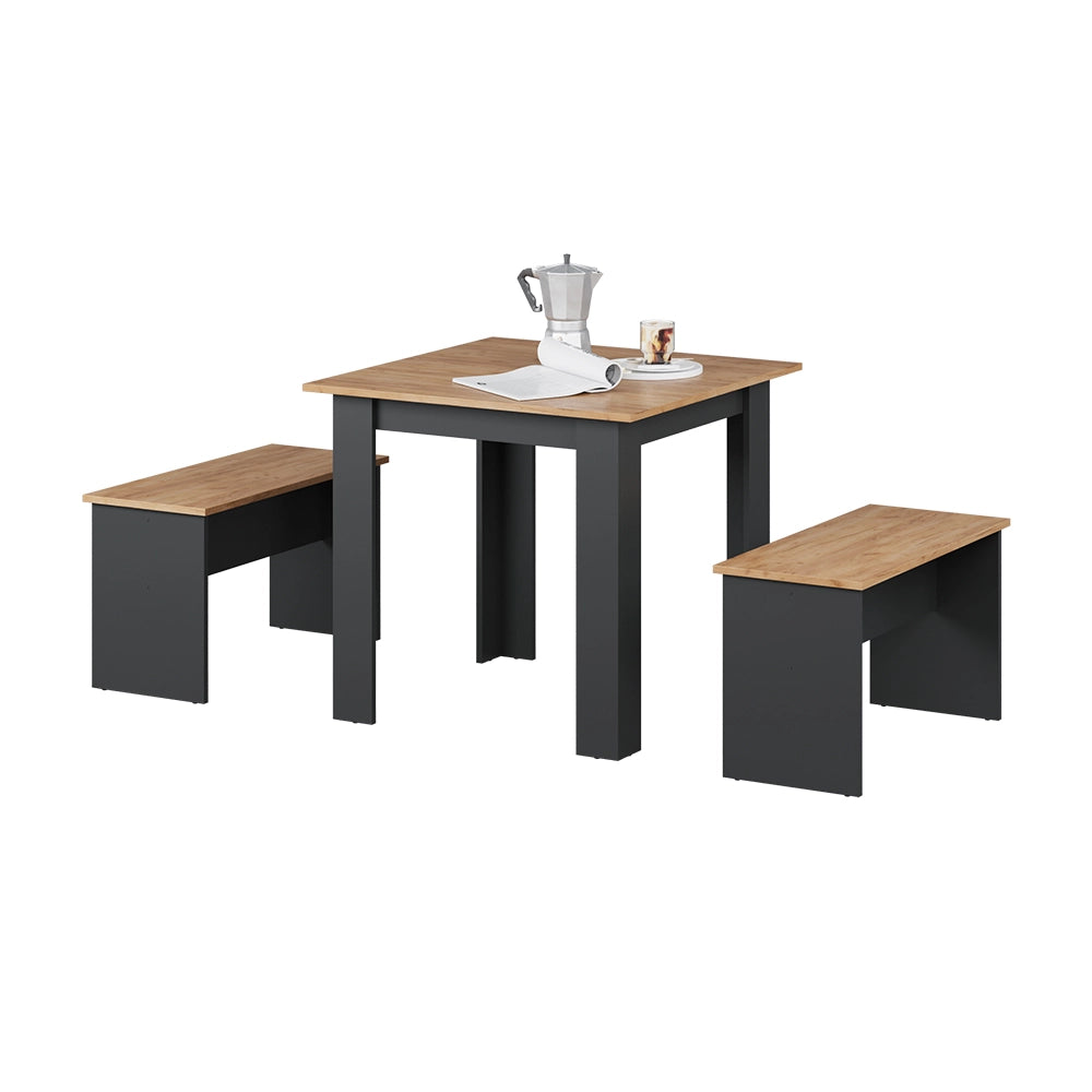 Vicco Set di tavoli da pranzo Antracite/quercia dorata 80 x 80 cm con 2 panche