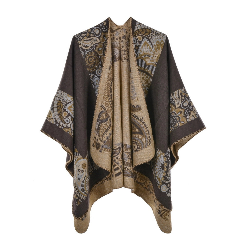 Sciarpa da donna, scialle, in cashmere, spesso, caldo, reversibile, mantellina divisa