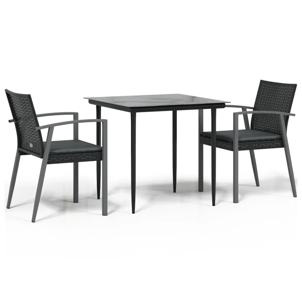 Set Pranzo da Giardino 3pz | Set Salotto da Giardino con Cuscini in Polyrattan e Acciaio
