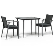 Set Pranzo da Giardino 3pz | Set Salotto da Giardino con Cuscini in Polyrattan e Acciaio