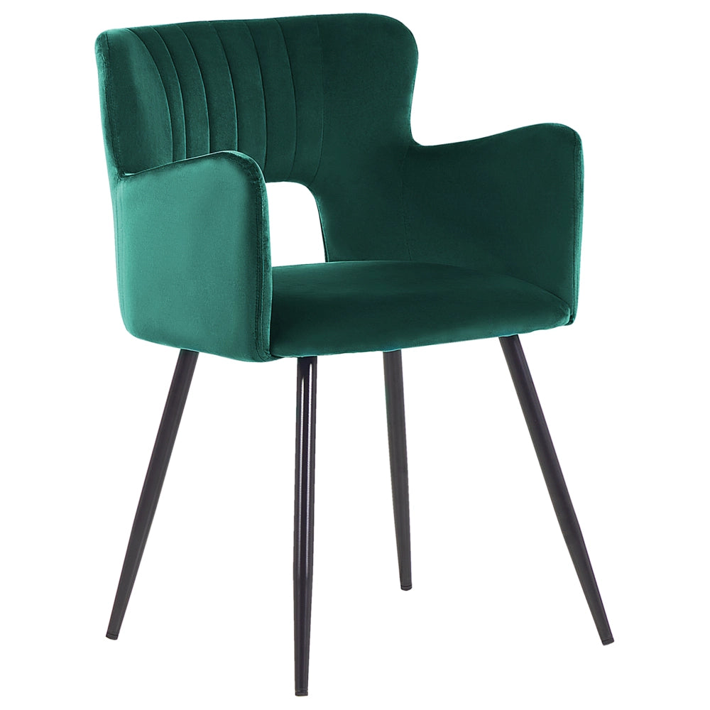 Set di 2 sedie da pranzo velluto verde smeraldo braccioli schienale intagliato gambe in metallo moderna industriale