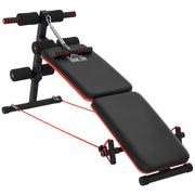 Panca per Addominali Pieghevole e Regolabile con Vogatore e 2 Corde, in Acciaio 51x137x50-66 cm, Nera e Rossa