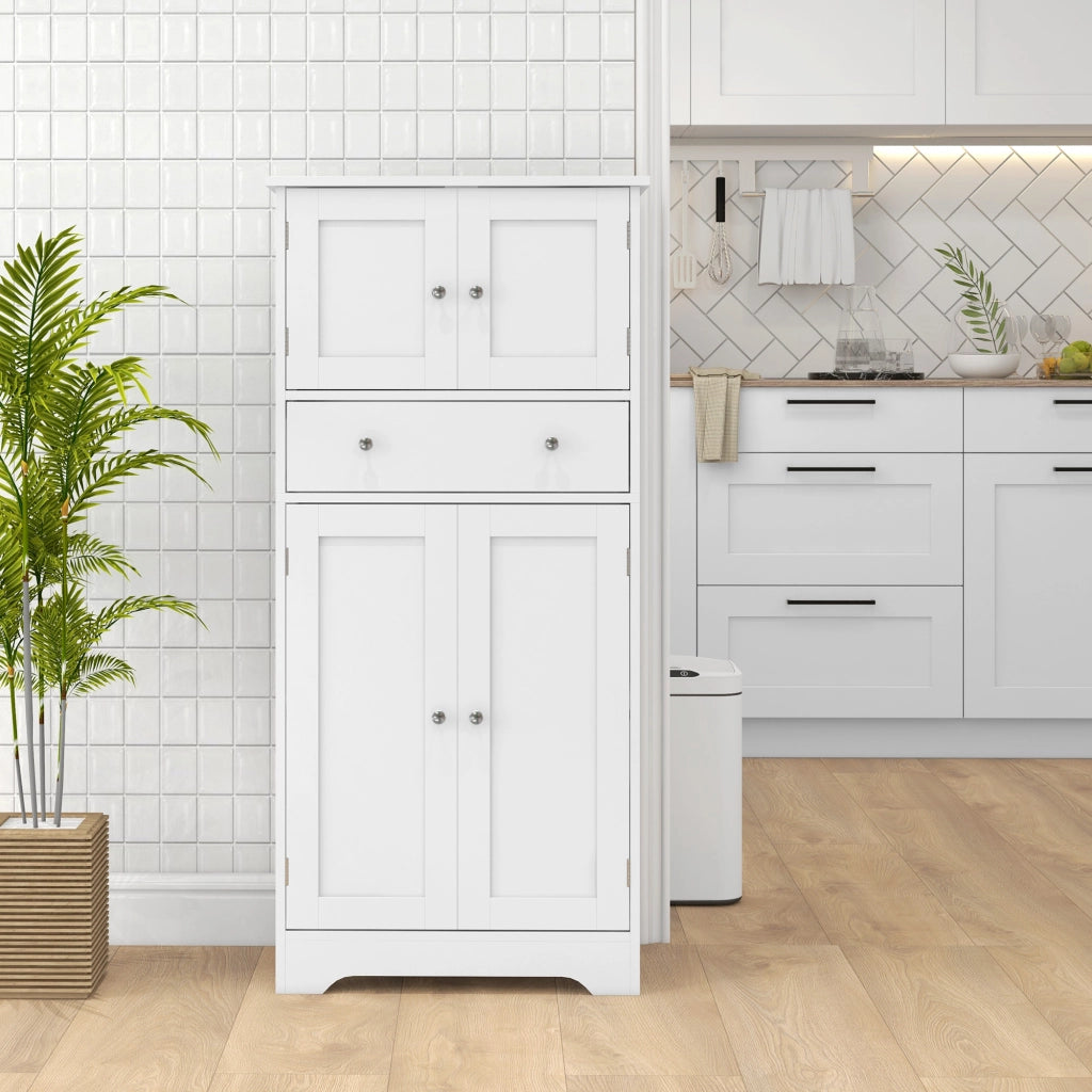 Armadio Cucina con Ante, Ripiani Regolabili e Cassetto ¨C Zephmum ¨C Bianco 60x30x128 cm