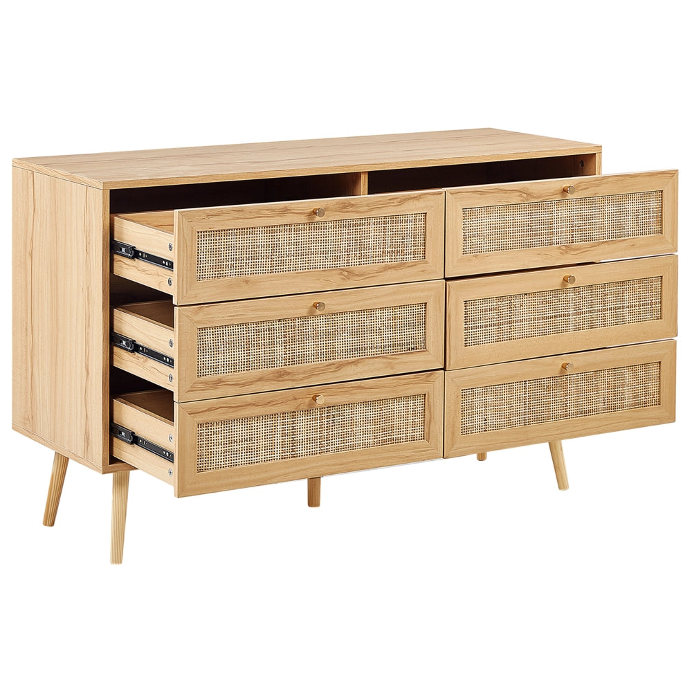 Cassettiera con 6 cassetti in rattan in colore marrone chiaro stile boho soggiorno camera da letto