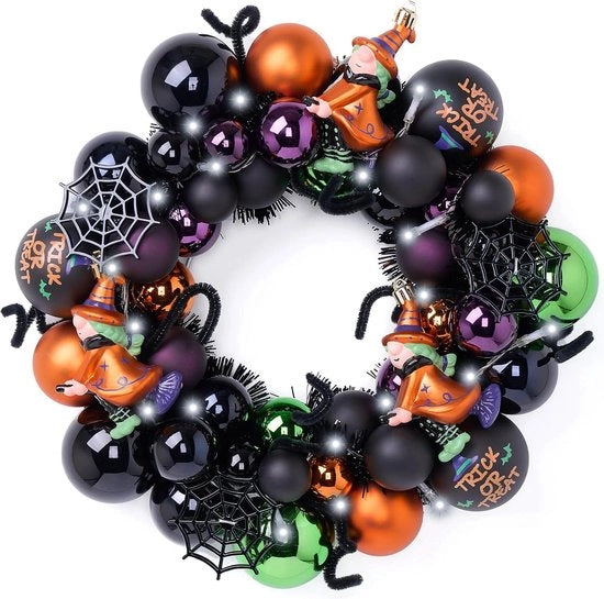 Decorazione di Halloween per Porta - Diametro 30 cm - Palle di Halloween Resistenti alle Scroste e Decorazioni con Luce LED e Timer per la Casa