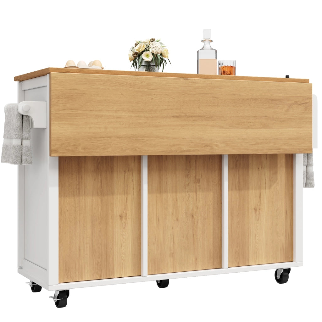 Carrello da Cucina con 4 Cassetti e 2 Ante; Piano Ribaltabile; Portaasciugamani e Portaspezie; Bianco