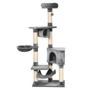 Tiragraffi a Colonna per Gatti con Cuccia, Amaca, Lettini Sospesi e Pali in Corda Sisal, Grigio, 60x40x154cm