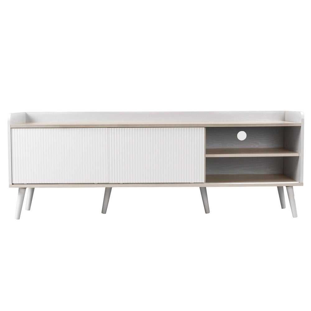 Mobile TV con Cassetti e Ante Scorrevoli ¨C Xylo ¨C Bianco e Legno, 160x58x40 cm