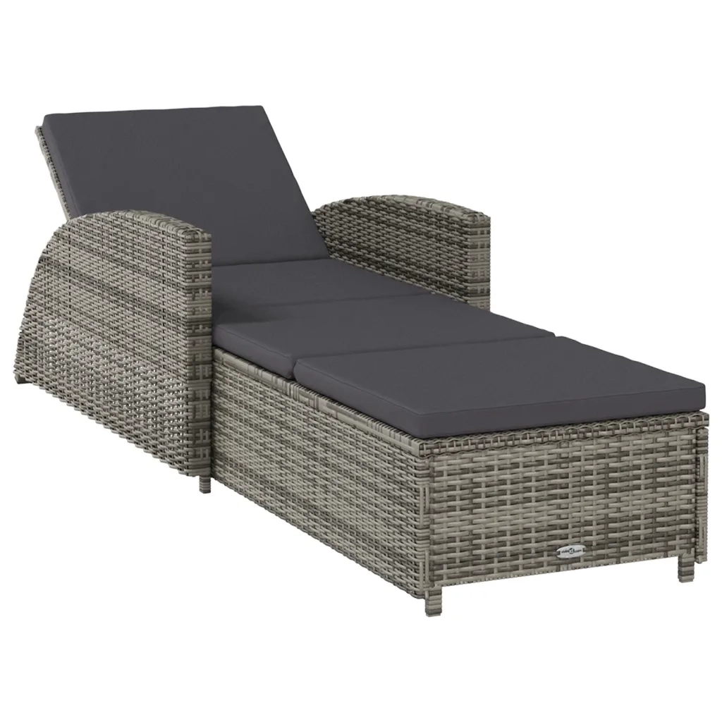Lettino Prendisole | Sdraio da giardino | Lettino da sole con Cuscino Grigio Scuro Polyrattan Grigio