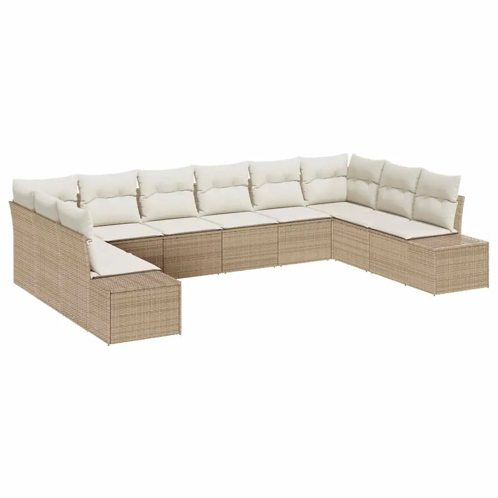Set Divano da Giardino 10 pcs Beige e Crema Polyrattan