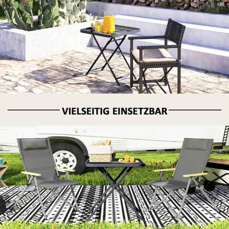 Tavolo da Giardino Pieghevole con Piano Quadrato a Griglia; Stile Moderno; in Acciaio; 70×70×72 cm; Nero