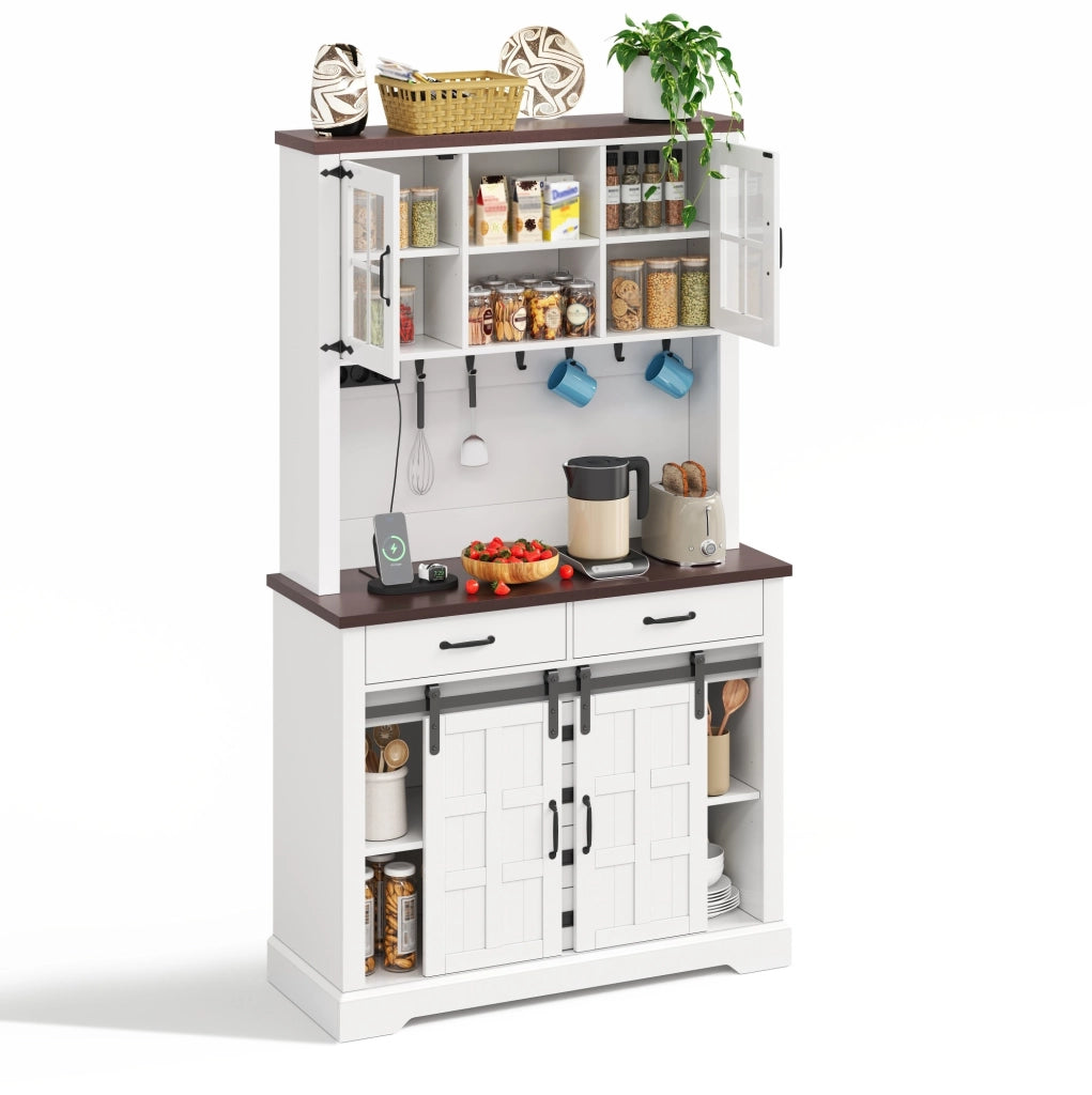 Credenza da cucina multifunzionale con LED RGB; prese USB; 108x40x180 cm; bianco; MDF