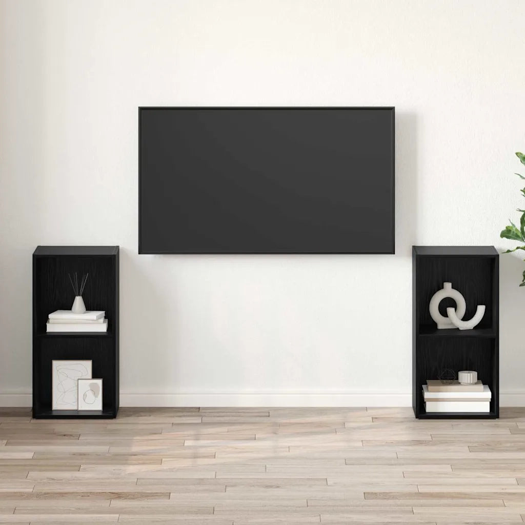 Set mobile TV 2 pz Rovere Nero Legno ingegnerizzato 3393559