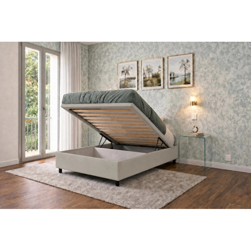 Letto imbottito Singolo 80x190 cm BoxMax - Similpelle,Tortora,Contenitore