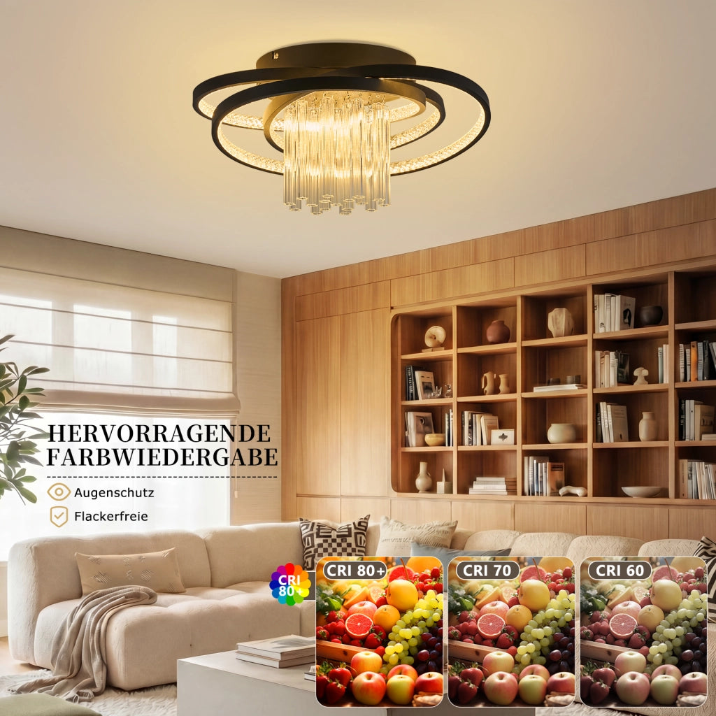 ZMH Plafoniera LED moderna rotonda nera luce bianca calda 3000K 40W lampada in vetro per corridoio ufficio o studio