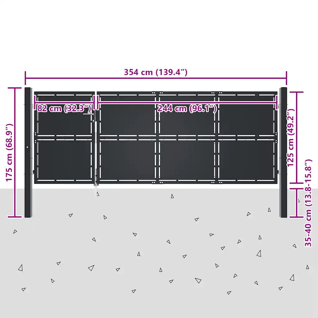 Cancello per Giardino in Acciaio 350x125 cm Antracite