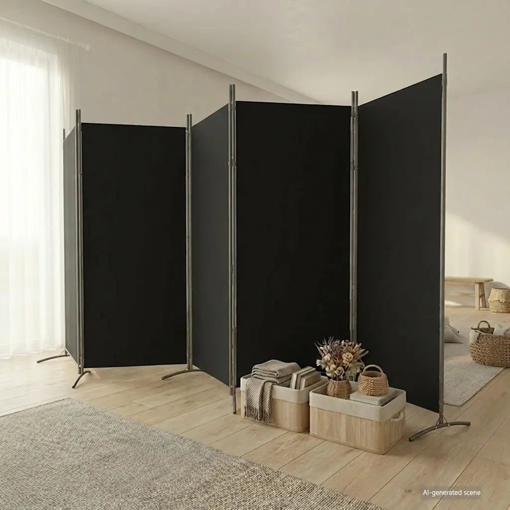 Divisorio a 5 Pannelli Nero 433x180 cm in Tessuto 350269