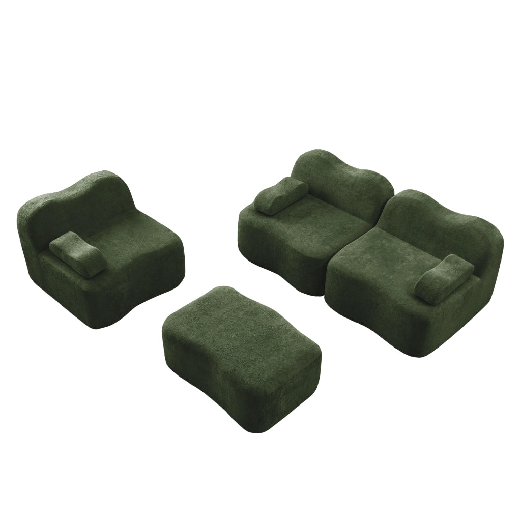 Divano Angolare Modulare 3 Posti con Poggiapiedi ¨C MINIMAL ¨C Verde, Cuscini, Braccioli Mobili