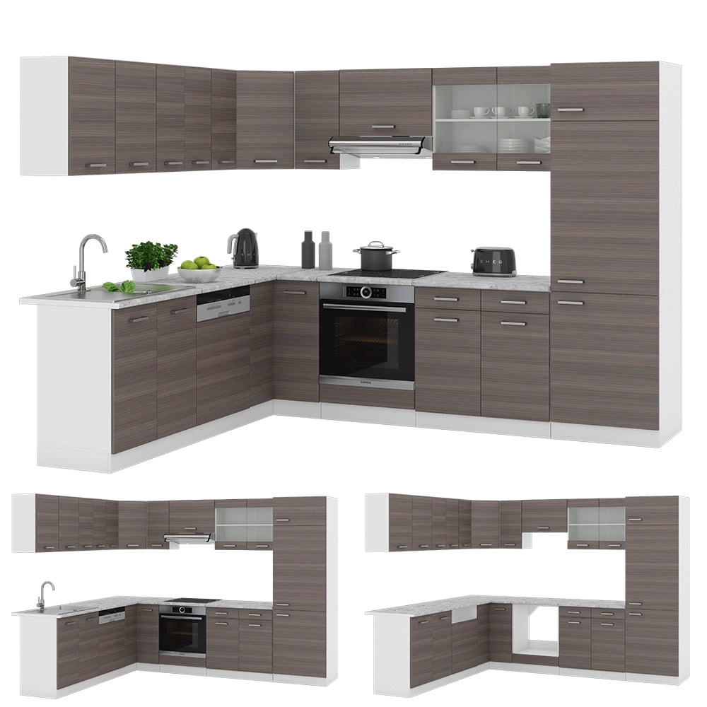 Vicco Cucina angolare completa Grigio prezioso/bianco 227 x 287 cm , PL Rovere
