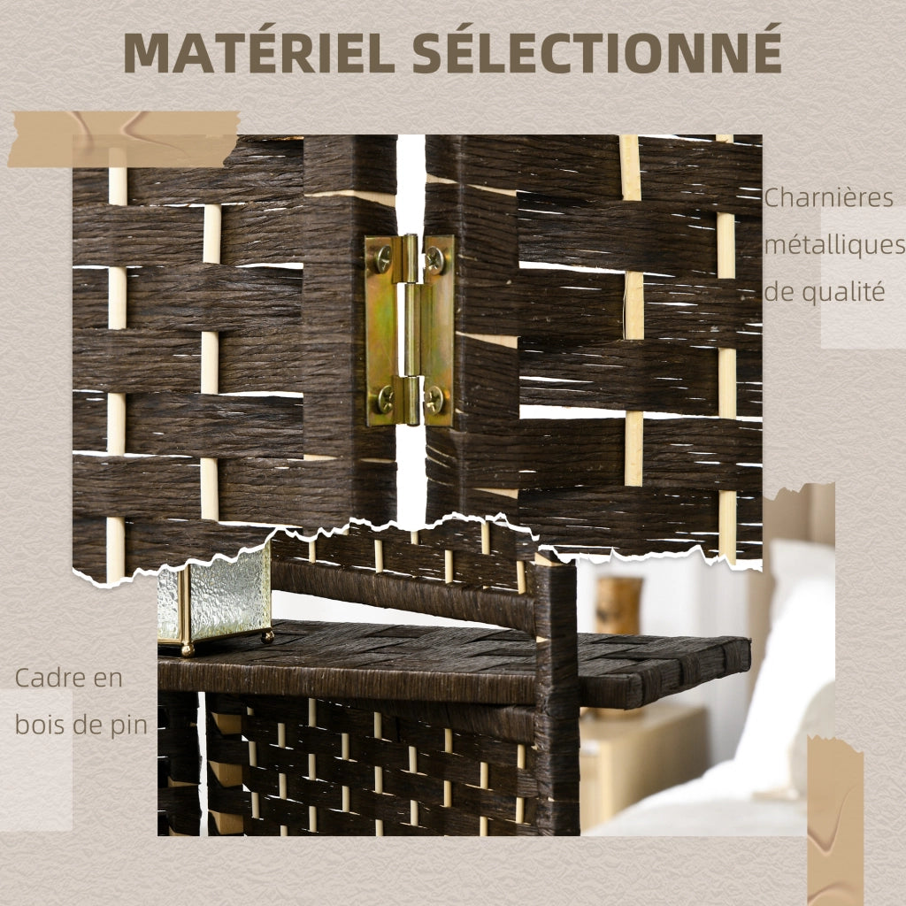 Paravento 4 pannelli con 2 ripiani ¨C zephmum ¨C 160x170 cm, legno, pieghevole