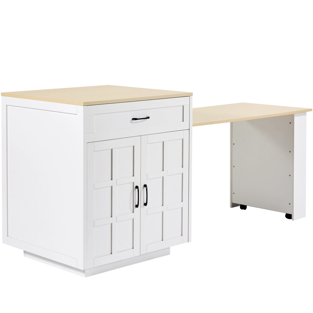 Tavolo da pranzo estensibile con 1 cassetto e vani aperti; per cucina e soggiorno; bianco; 133 × 70 × 93;5 cm