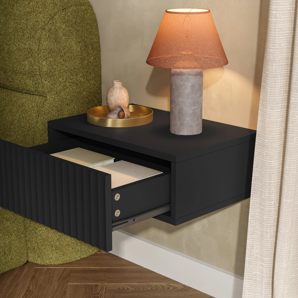 Set di 2 Comodini Sospesi da Parete Nand con Cassetto 42x30x15 cm Nero [en.casa]