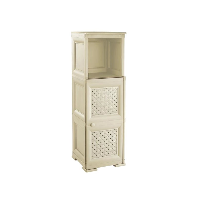 MOBILE MULTIUSO 3 MODULI ANGORA 40X43X125 CM CON ANTA TRAFORATA E VANI A GIORNO – MOBILE CONTENITORE VERTICALE PER ORGANIZZAZIONE CASA