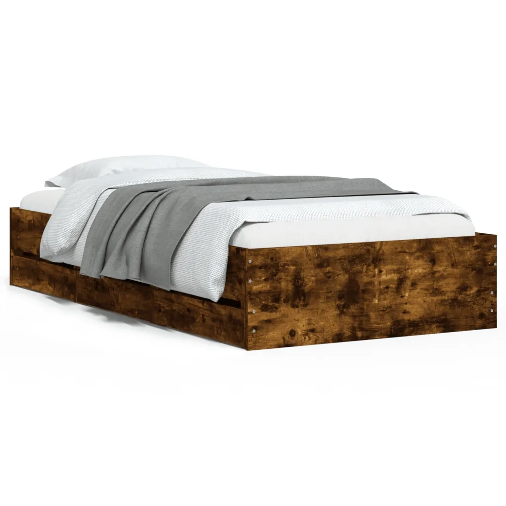 Letto singolo | Letto per adulti | Giroletto con Cassetti Rovere Fumo 100x200 cm Legno Multistrato