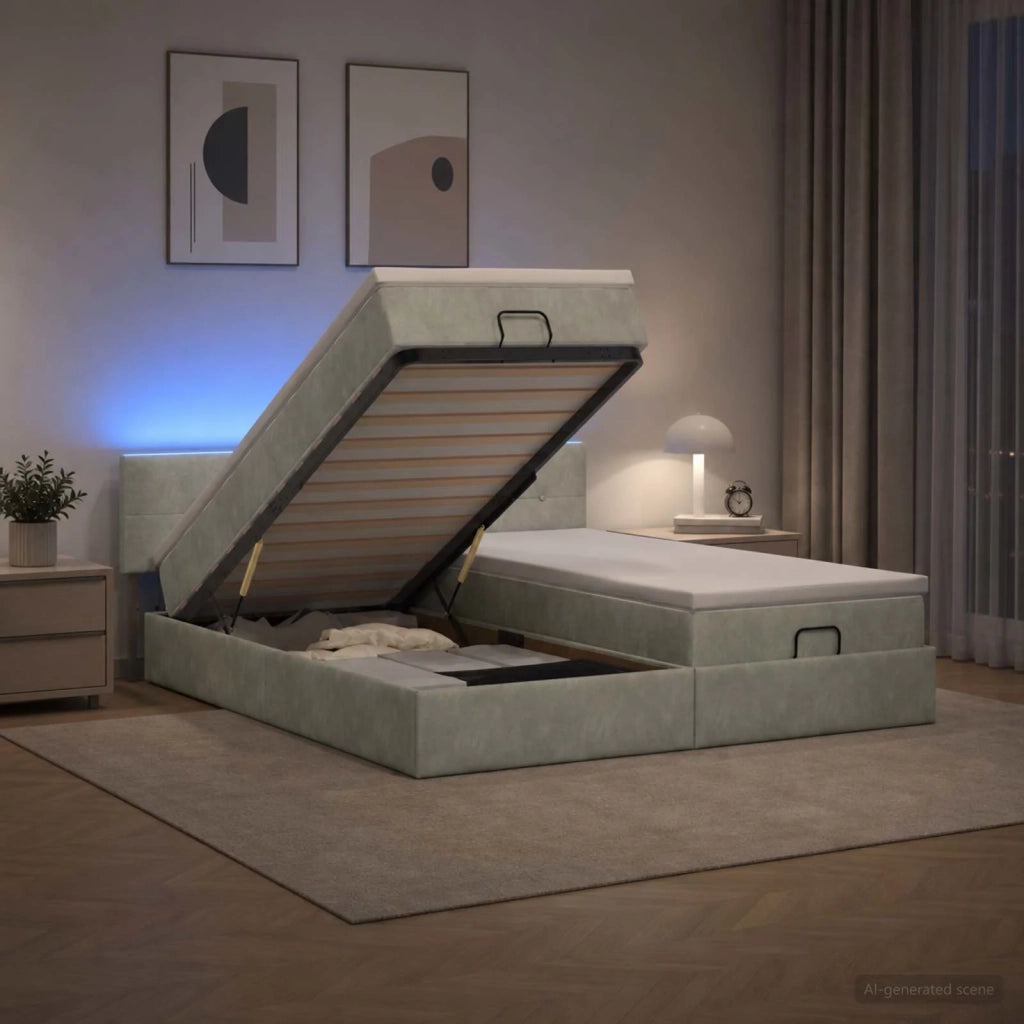 Letto Ottomano con Materasso e LED Grigio Chiaro 160 x 200 cm 3457326