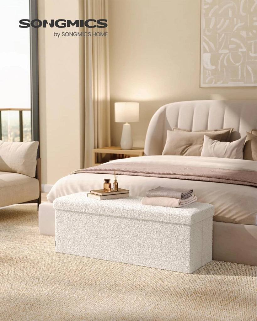 HOME Panca portaoggetti Ottomano, cassapanca 38,1 x 109,4 x 38,1 cm, panca da letto, portata fino a 300 kg, per soggiorno, camera da letto, ingresso, bianco crema ULSF097W01