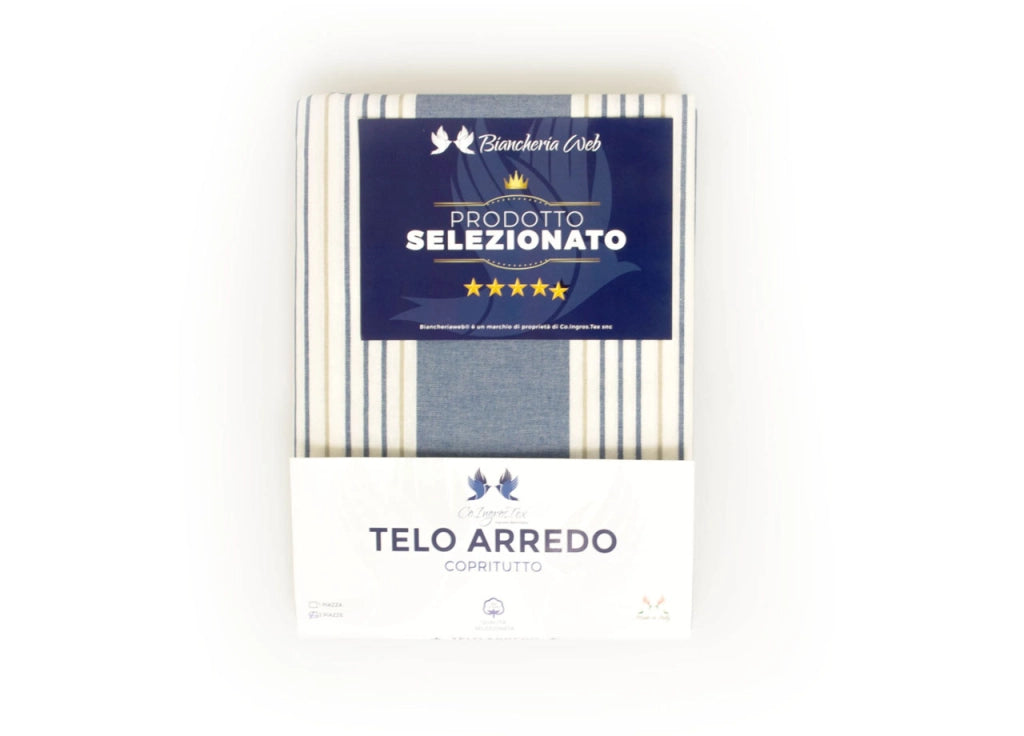 Telo Arredo Granfoulard Copritutto Cotone Made Italy Vari Disegni Arredatutto Copriletto Multiuso - 1 Piazza - Righine Blu