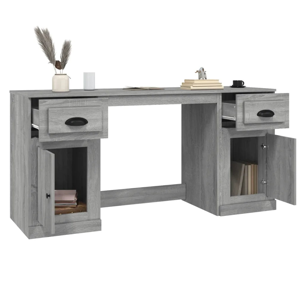 Scrivania | Tavolo da Ufficio con Armadietto Grigio Sonoma in Legno Multistrato
