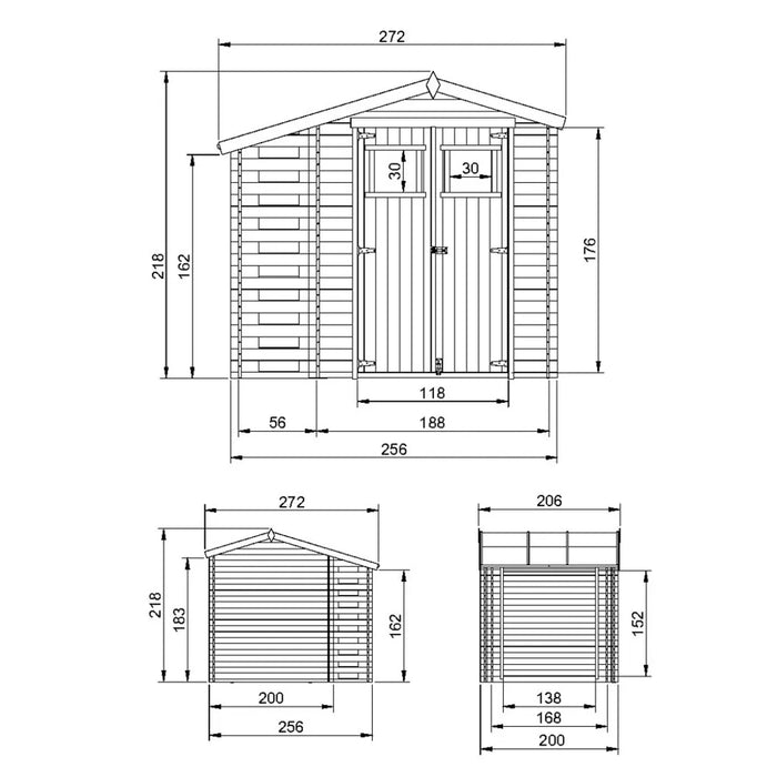 Casetta da Giardino in Legno con Legnaia da Esterno - 3,53 m2 + 0,97 m2 - TIMBELA M386