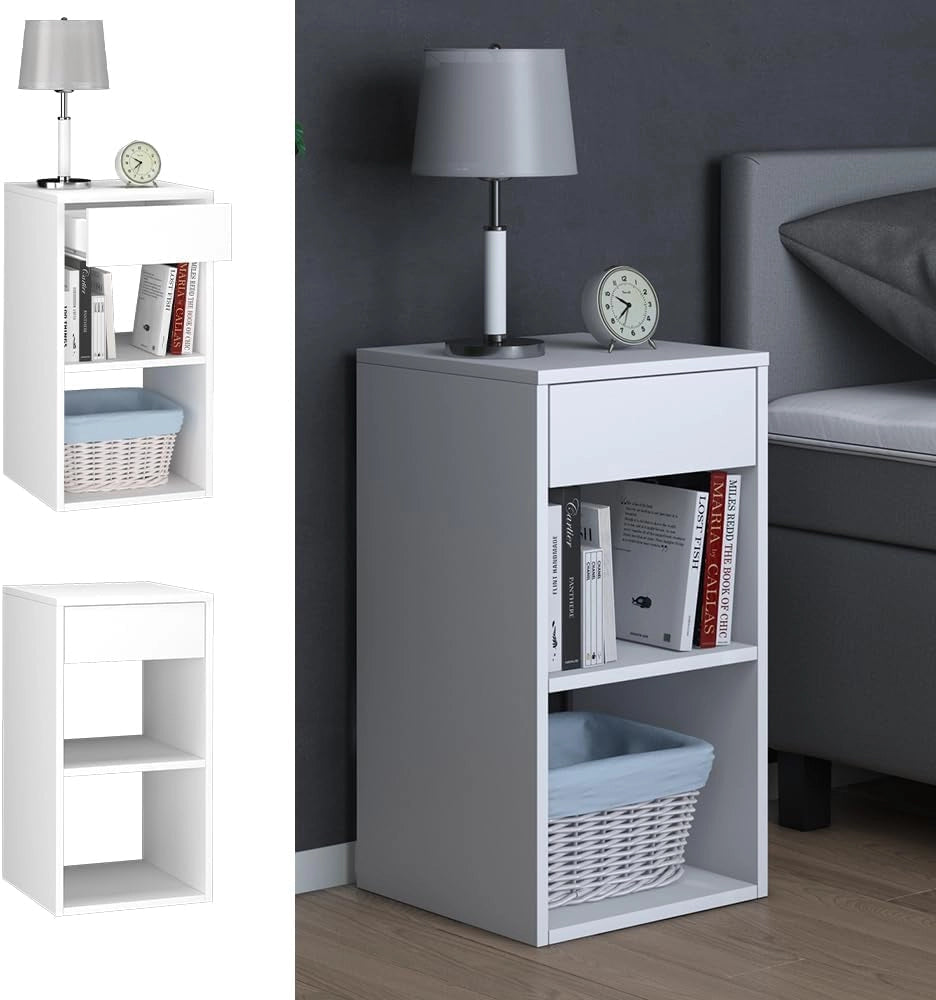 Comodini camera da letto Dany, Bianco, 35 x 65 cm, adatto per la conservazione di libri e riviste