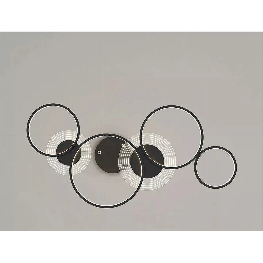 Trade Shop - Lampadario A Sospensione Led Nero 65w 6 Anelli Luminosi Moderno Con Telecomando 71415 -