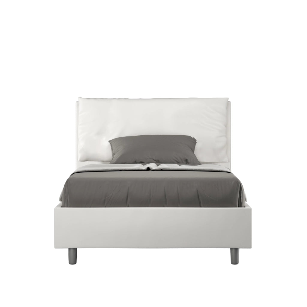BS COM Letto una piazza e mezza contenitore imbottito 120x190 similpelle bianco