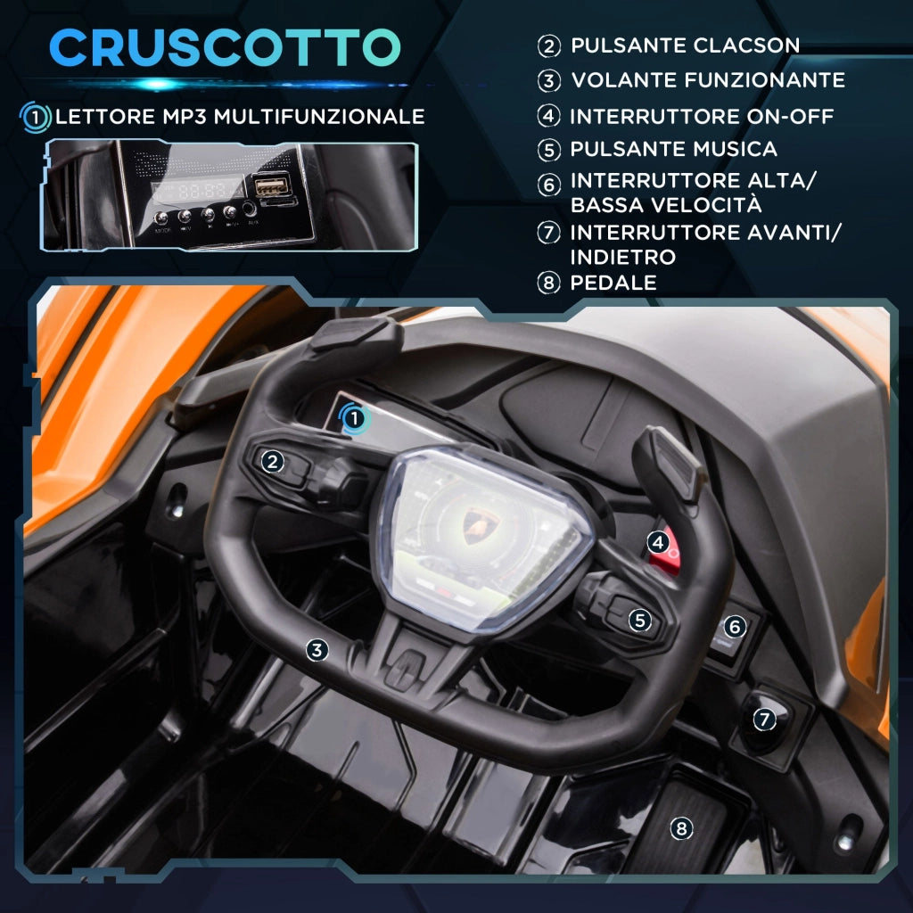 Macchina Elettrica per Bambini 12V con Licenza Lamborghini V12 Vision Gran Turismo Arancione