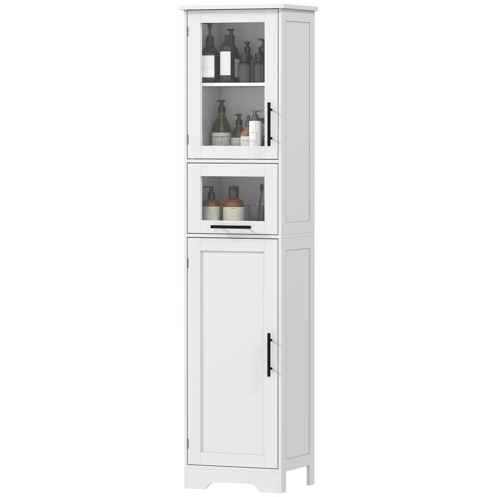 Colonna Bagno con Anta Vetro Ripiani Regolabili e Cassetto ¨C Zephmum ¨C 40x31x170 cm Bianco