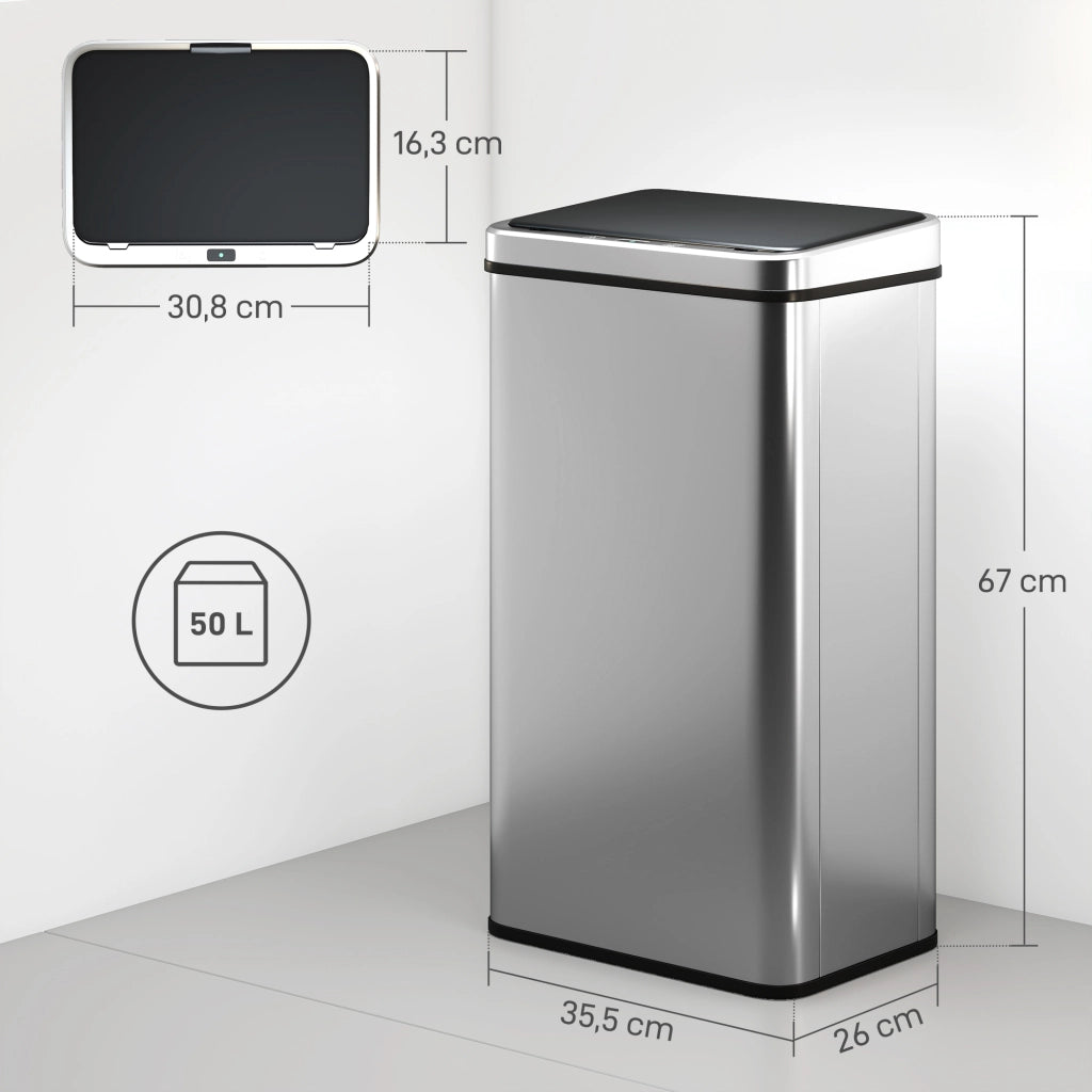 Cestino Automatico 50L ¨C zephmum ¨C Acciaio Inossidabile 35.5x26x67 cm Argento
