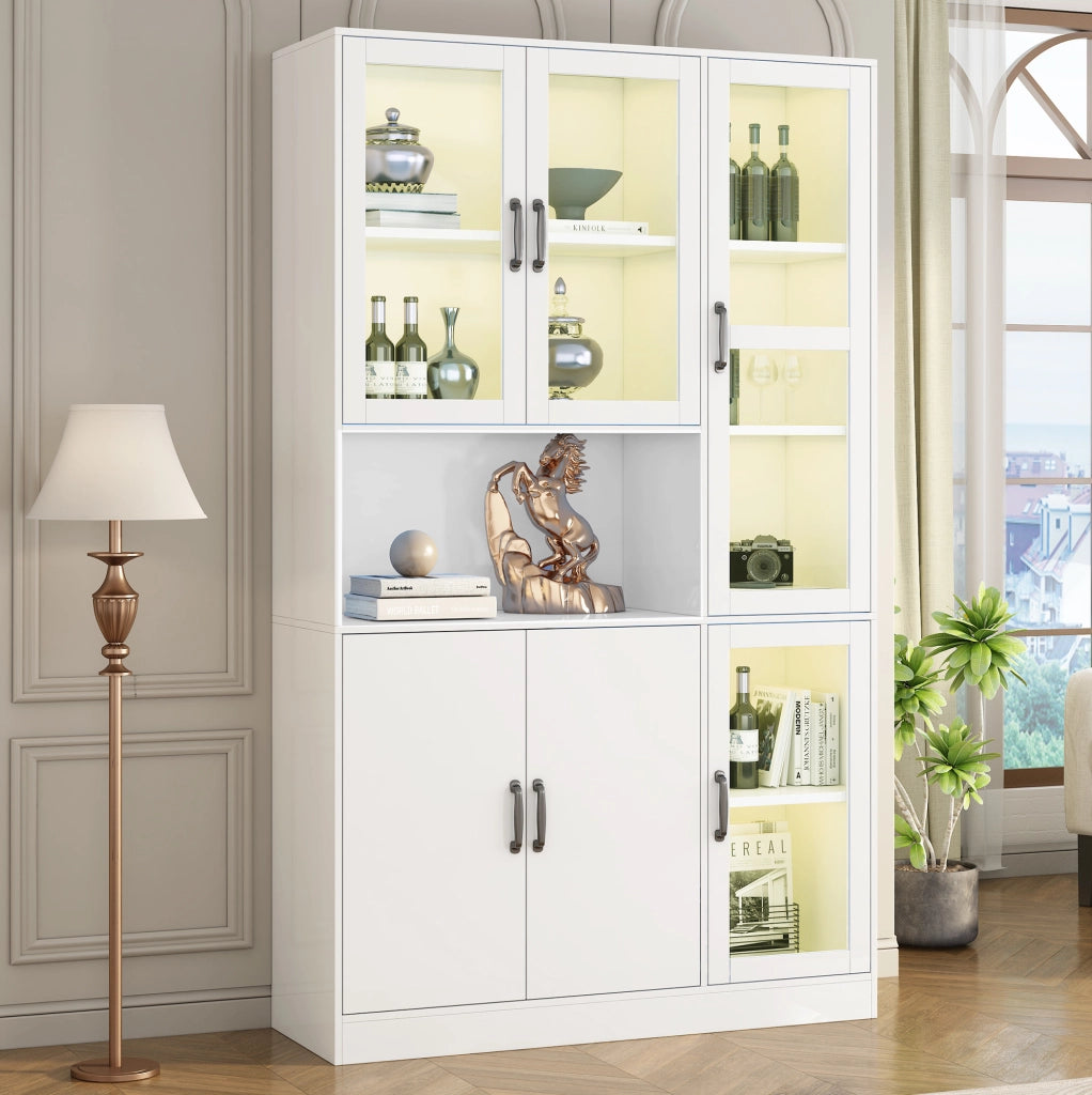 Vetrina libreria 120x40x200 cm in MDF bianco con LED USB e ripiani regolabili