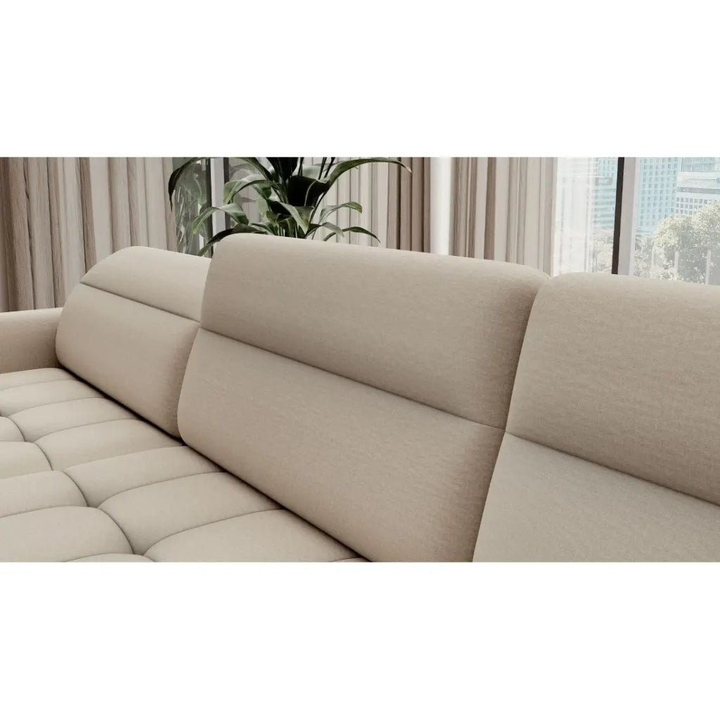 Divano angolare trasformabile BERTHO 306 cm beige – Angolo sinistro con contenitore