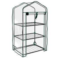 Serra da Giardino a 3 Ripiani, Struttura in Metallo Termolaccato, 59L x 39l x 127H cm, Verde e Trasparente