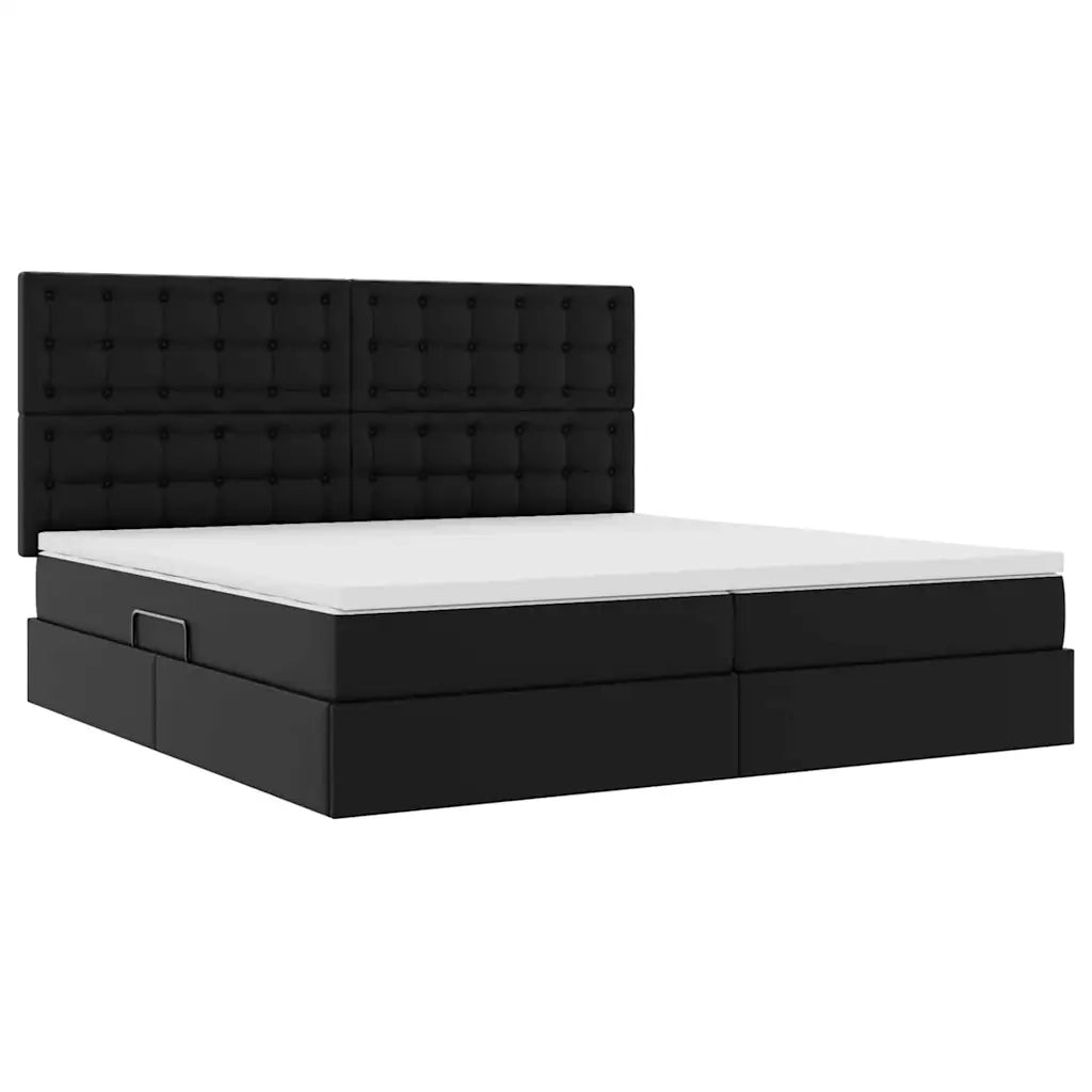 Letto con contenitore e LED Nero 200 x 200 cm Pelle Sintetica
