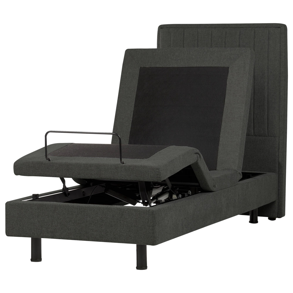 Letto singolo tessuto grigio scuro regolabile elettronicamente con telecomando con testiera 80x200 cm stile moderno