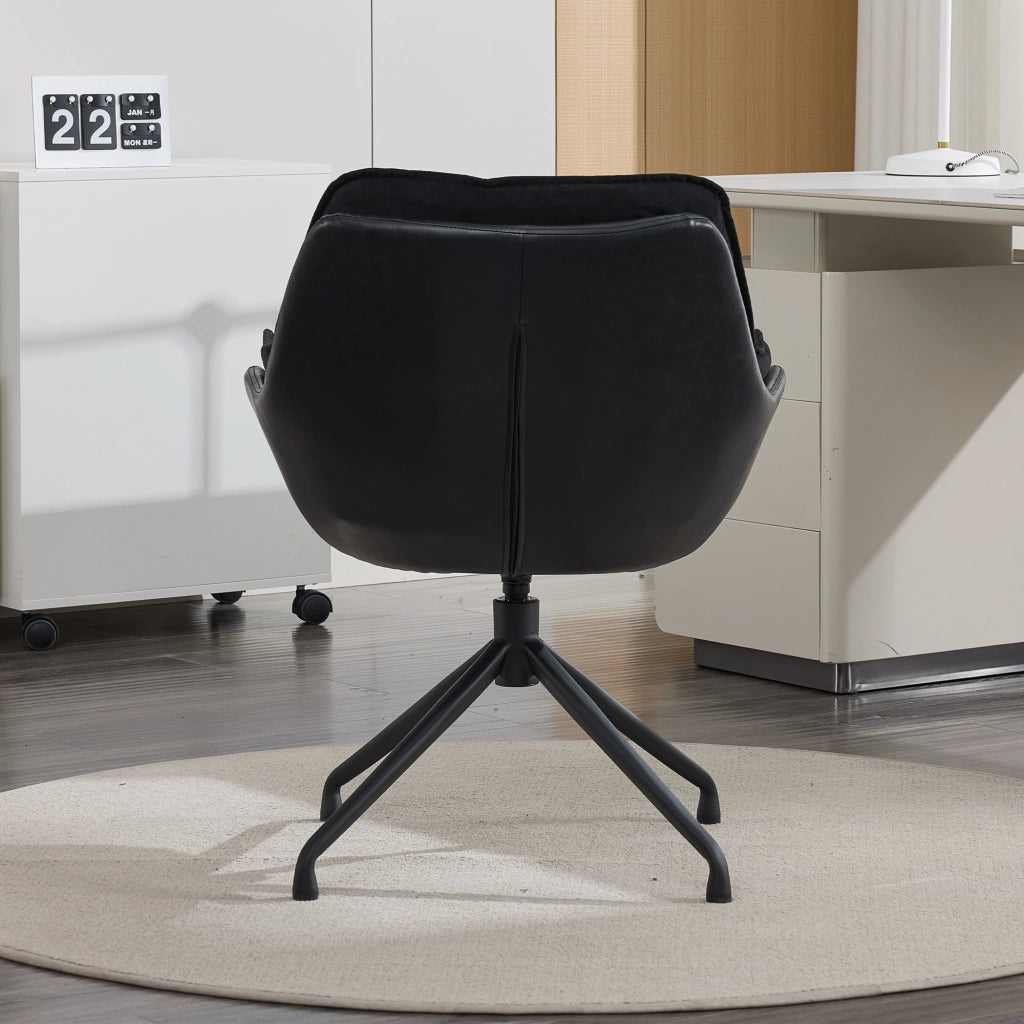 Poltrona girevole in ecopelle con seduta ergonomica e schienale avvolgente base in metallo nero 69 × 65 × 46 cm